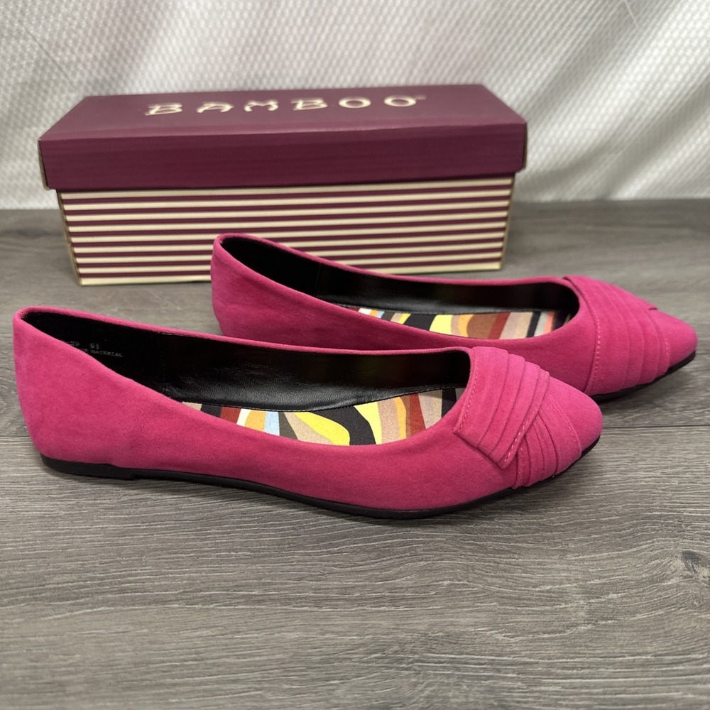 Bamboo Fuchsia Pink Ballet Flat Women's Size 5.5 5 1/2 Pleated Toe Slip On Shoes